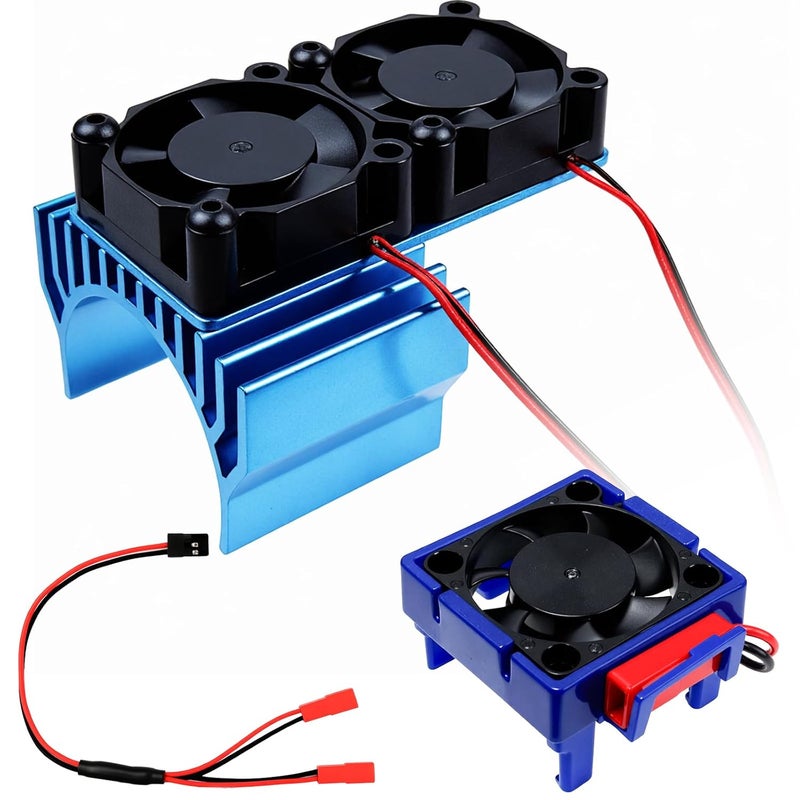 CCHEQVAN VXL-3s ESC Cooling Fan and Motor 15000RPM Cooling Dual Fan Set Fit for 1/10 Traxxas Slash 4x4 Stampede 4x4 VXL Rustler 4x4 Hoss 4×4 Velineon VXL-3s Heat Sink,Blue - Image 1
